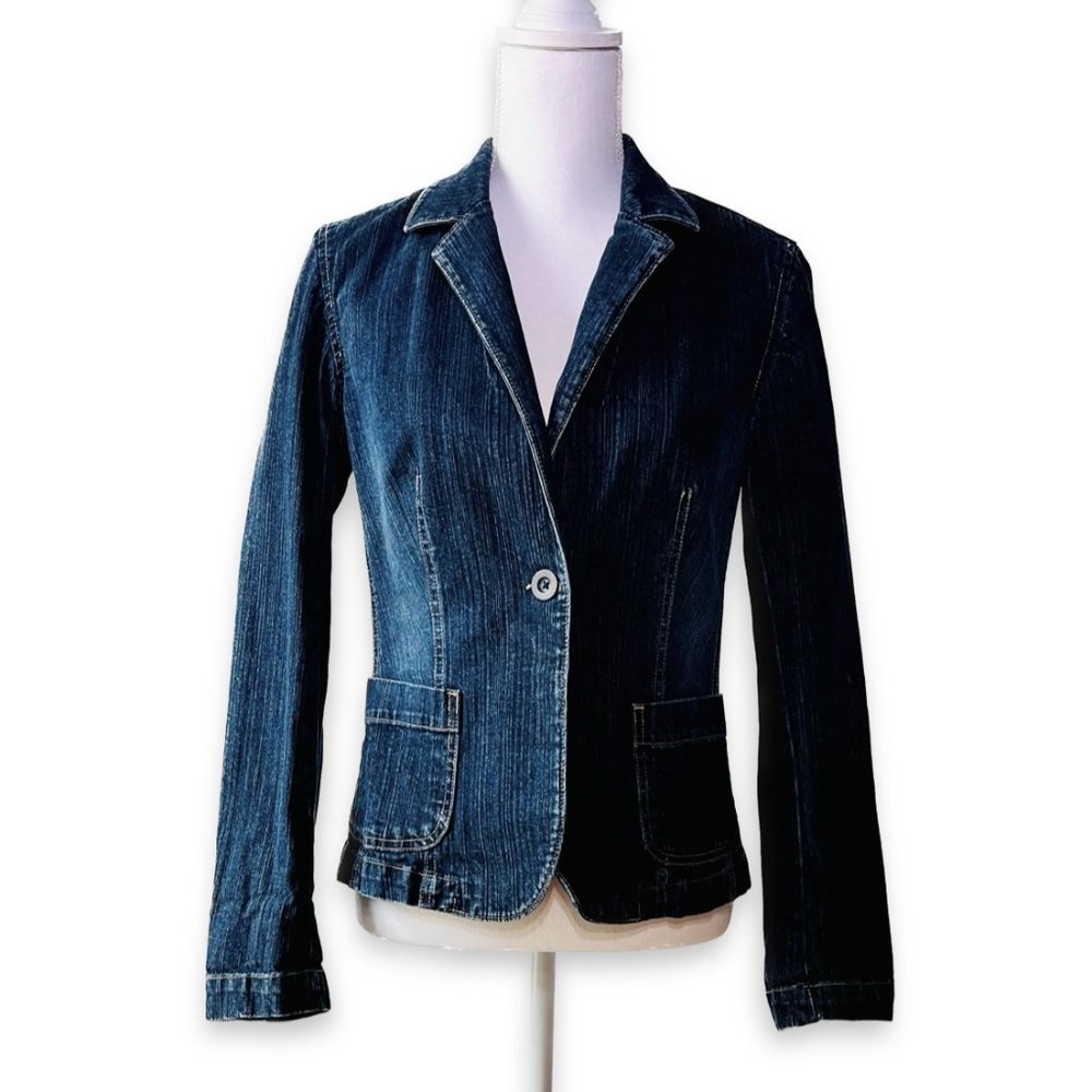 NY JEANS NEW YORK & COMPANY Women's Denim Dark Blue Jacket Size 6 Fall Fashion